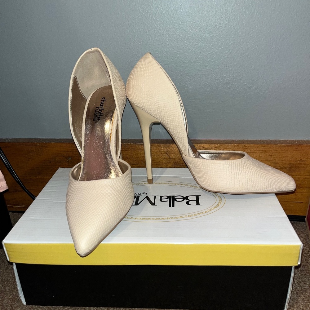 Nude snake heels